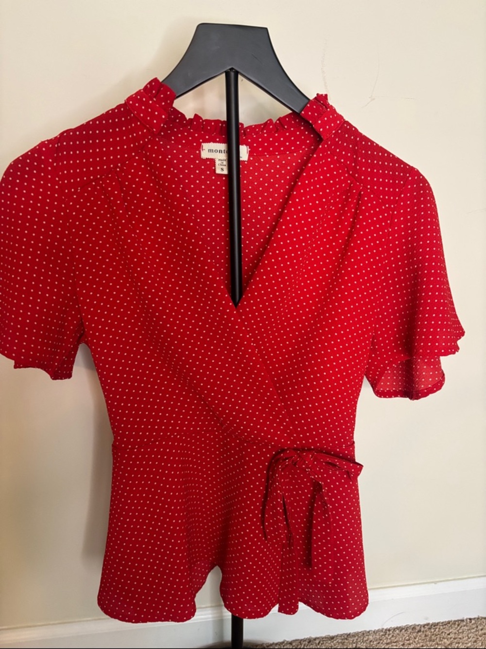 3 for $20 Monteau Red Polka Dot Wrap Top Size Small